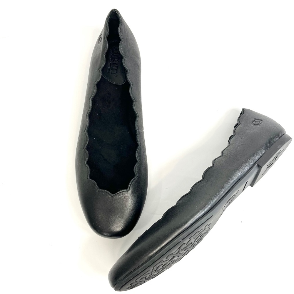 Born Allie Scallop Slip On Black Leather Flats Size 7.5 New with original box - Picture 4 of 9
